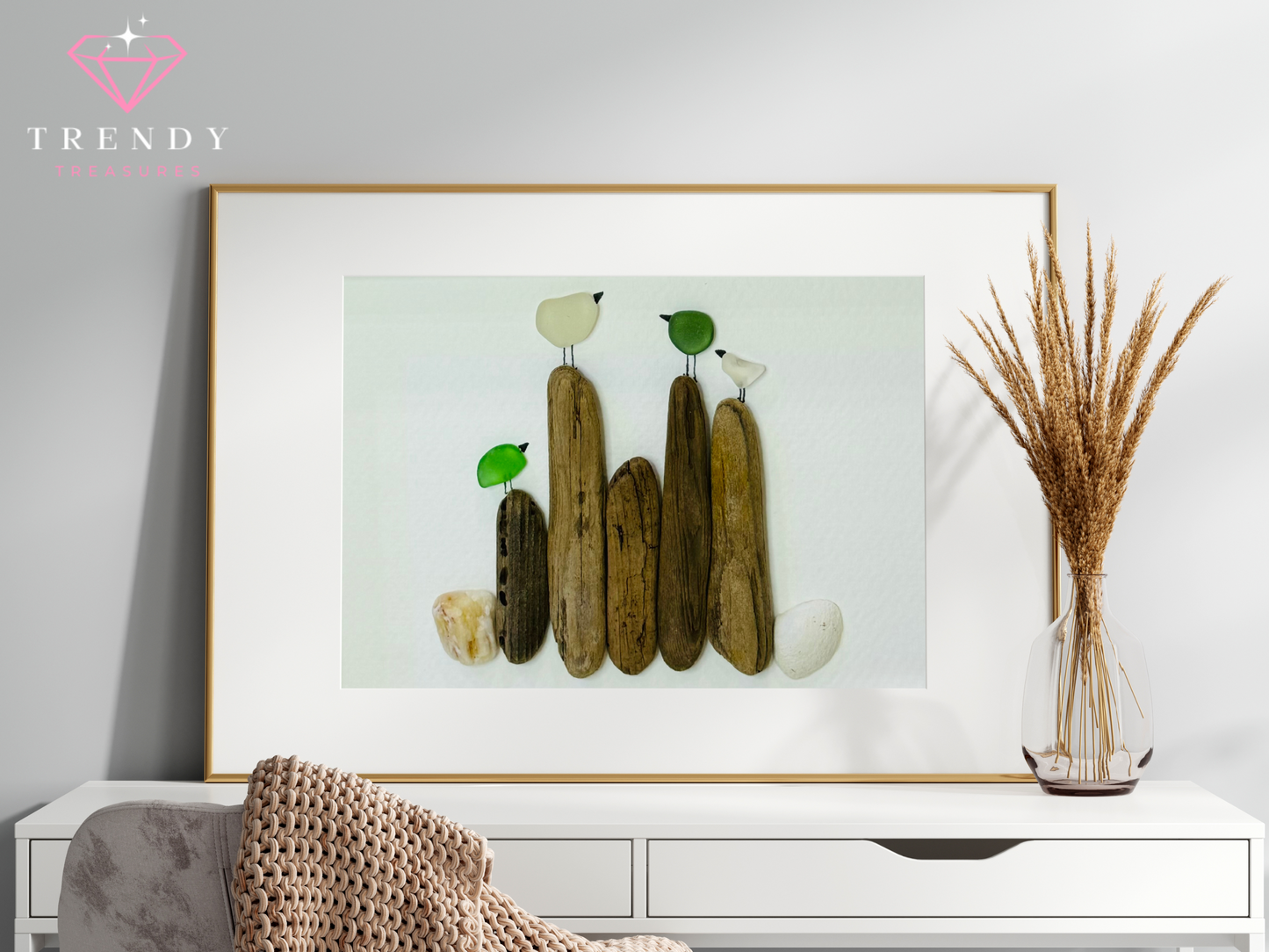 Sea Glass Birds - Beach Art / Coastal Art / Nautical Decor