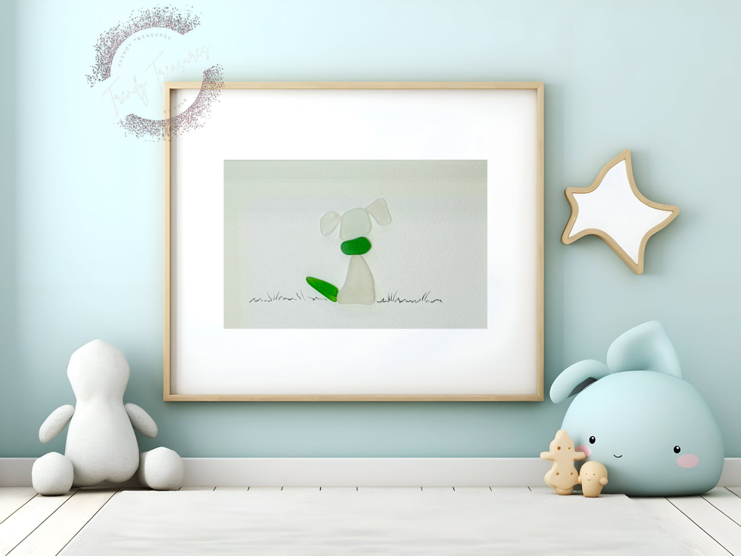 Sea Glass Art - Dog Sea Glass 5x7 Frame - Kids Decor - Gift for Beach Lovers - Sea Glass from PEI - Custom & Handmade Art