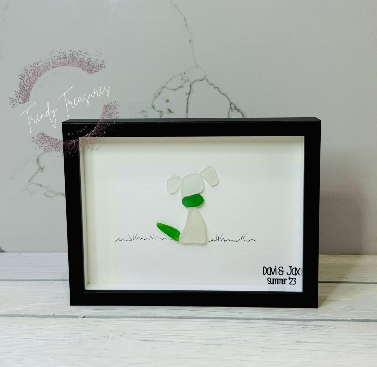 Sea Glass Art - Dog Sea Glass 5x7 Frame - Kids Decor - Gift for Beach Lovers - Sea Glass from PEI - Custom & Handmade Art