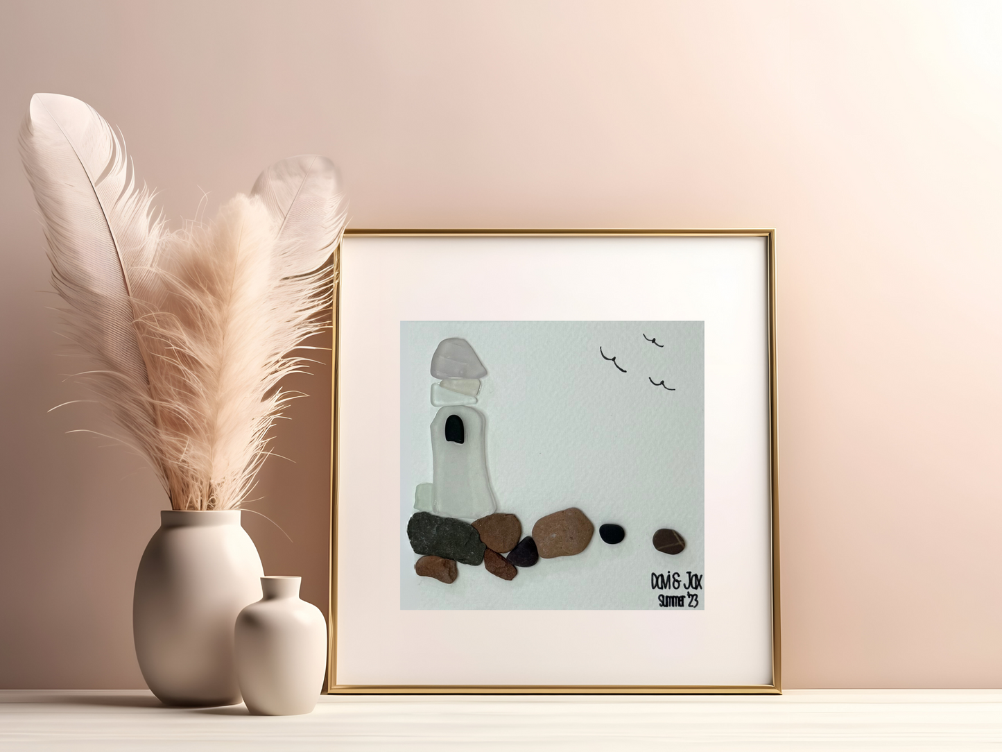 Sea Glass Lighthouse - Nautical Decor / Coastal Art / Beach Decor