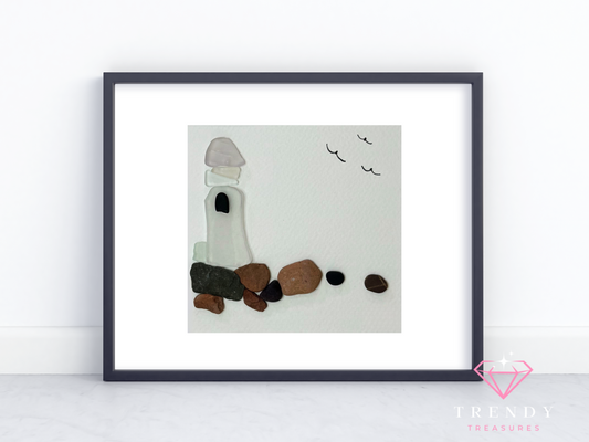Sea Glass Lighthouse - Nautical Decor / Coastal Art / Beach Decor