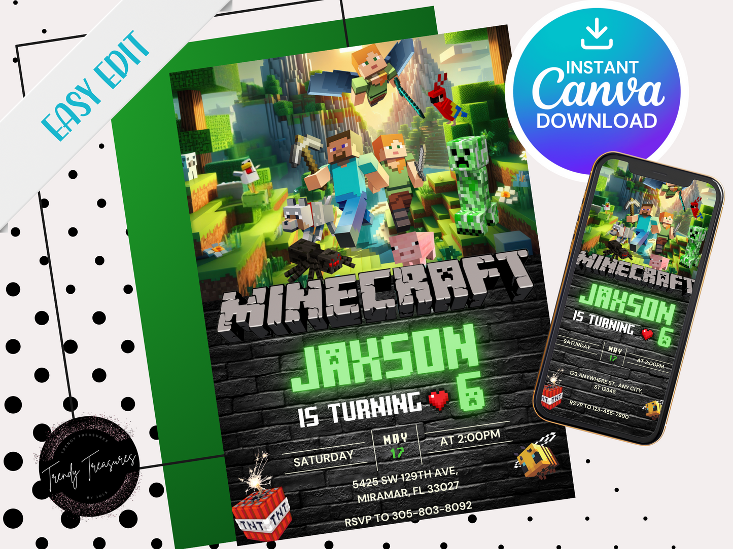 Minecraft Birthday Invite - Editable Digital Download