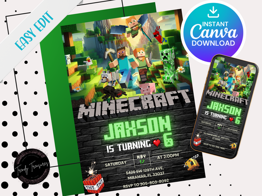 Minecraft Birthday Invite - Editable Digital Download