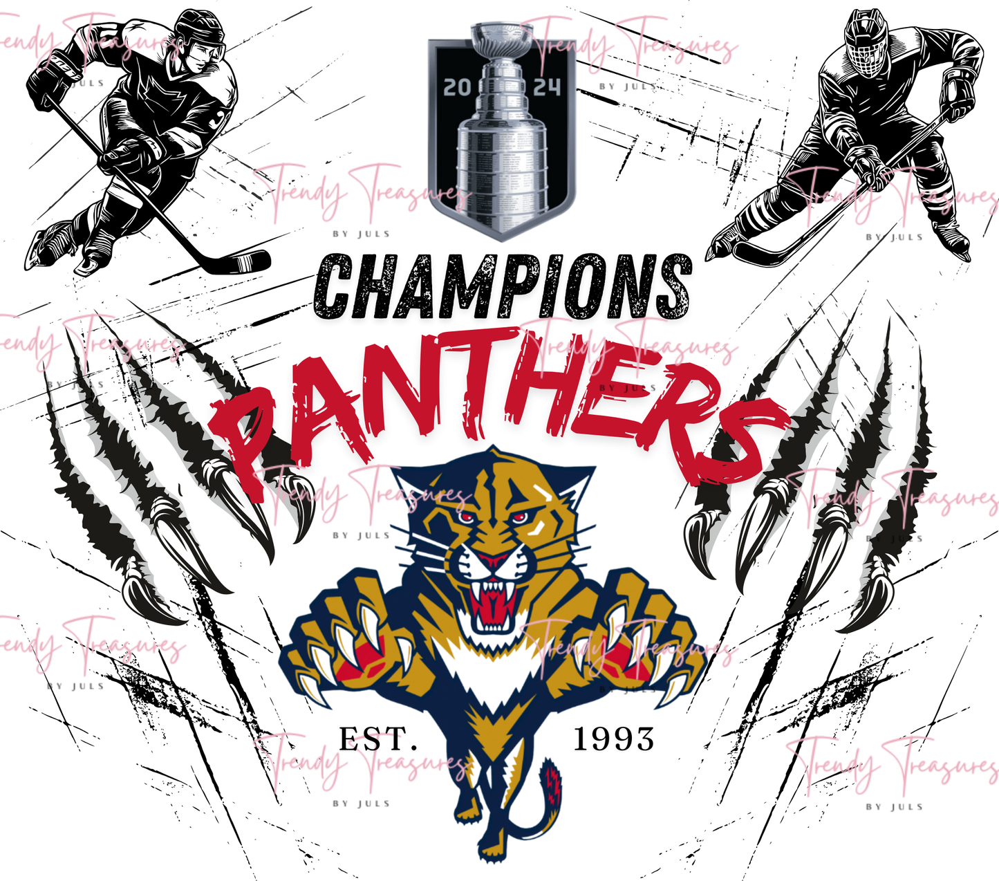 Hockey Tumbler Wrap - Instant DIGITAL DOWNLOAD - 20oz Skinny Tumbler - Panthers - Sublimation PNG