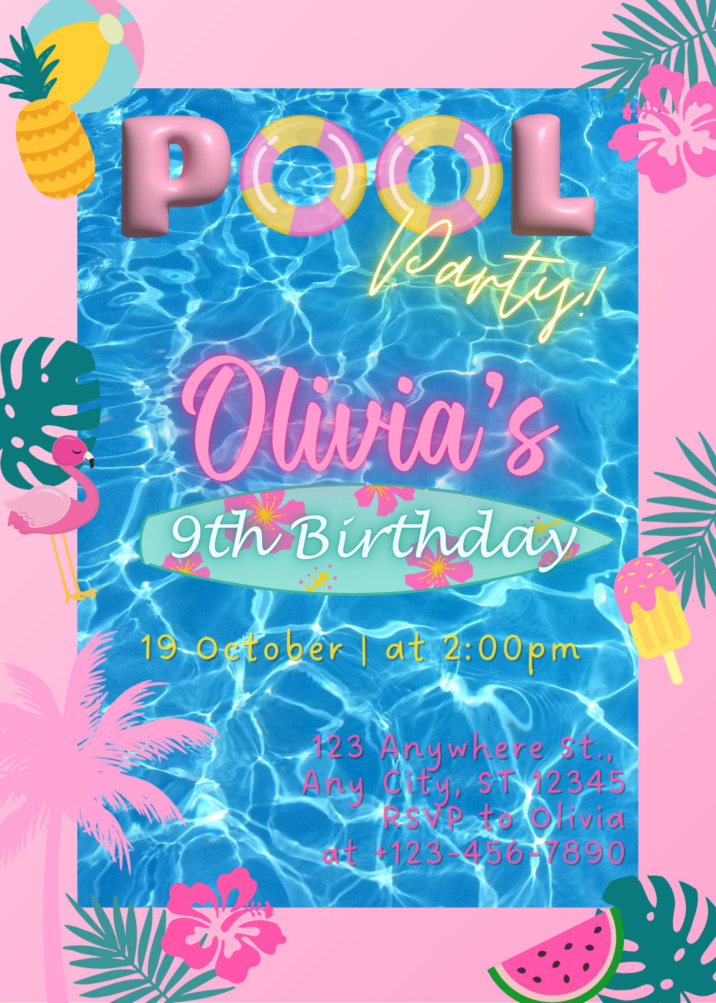 Pool Party Invitation - Editable Digital Template