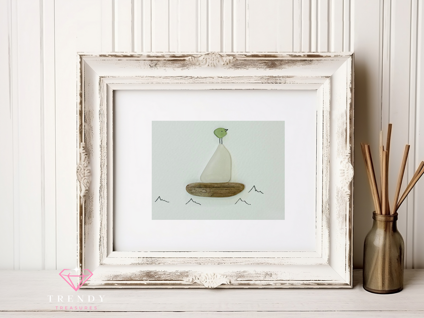 Sea Glass Sailboat - Nautical Decor / Coastal Art / Beach Decor